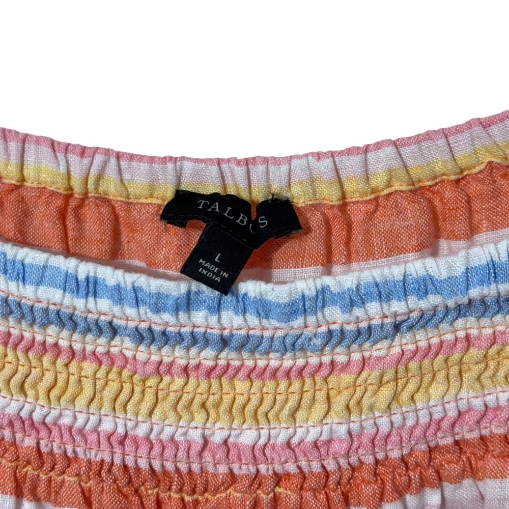 Talbots Striped Linen Top Womens Size L Puff Sleeves - Picture 4 of 5